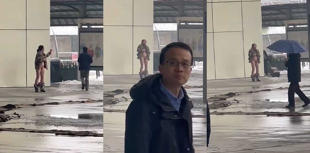 主人的任务？襄阳大街上一痴女澹定自慰 旁边人来人往 还有人上去搭讪