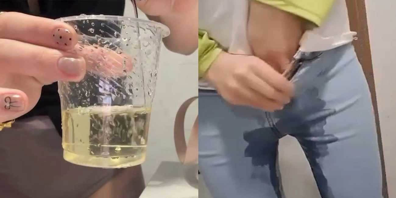 新鲜的尿液只能自己来喝！极品骚逼为了完成主人的任务 竟然自己放尿自己喝！